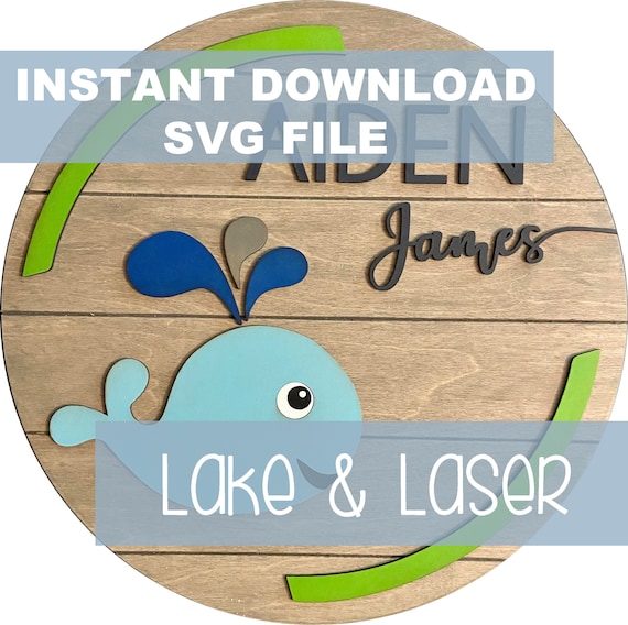 Download Baby Whale Round Name Sign Svg Digital File For Laser Etsy