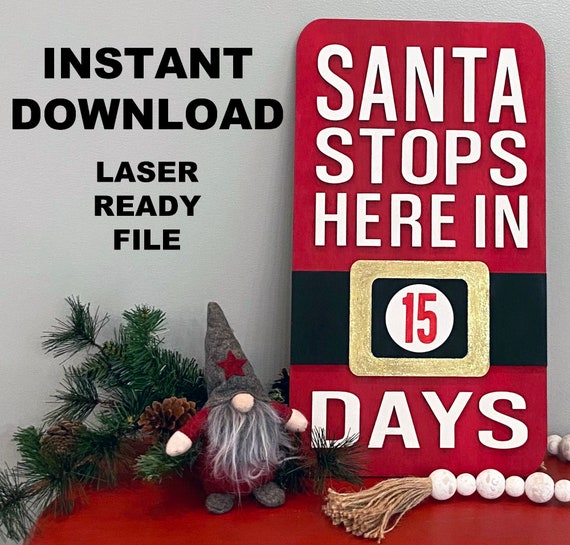 Santa Stops Here Interchangeable Sign Laser File, SVG, DXF, DIY Paint Party Sign, Glowforge File, Advent Sign, Santa Christmas Sign