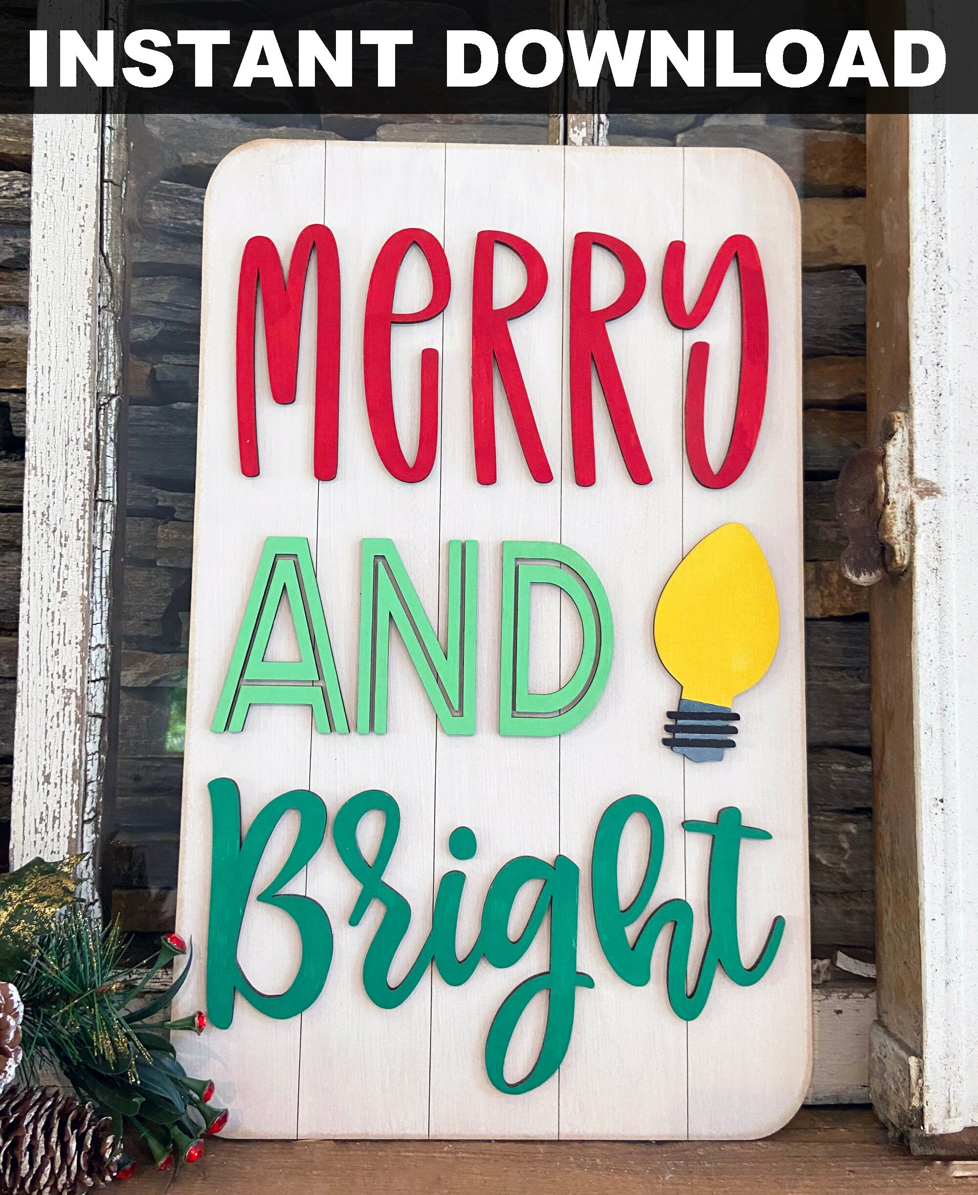 MERRY AND BRIGHT Sign Laser File, Svg File, Dxf File, Pdf File ...