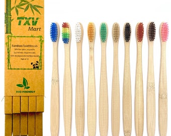 TXV Mart Eco-friendly Natural Bamboo Toothbrush BPA Free Biodegradable Handle (Pack of 10 individual boxes)