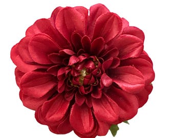 Cabezas de flores de dalia roja / Flores artificiales de seda / Flores artesanales para coronas, decoración y proyectos de boda