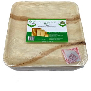 Disposable Palm Leaf Plates Square 10 Inch 25 Pack 100% Natural, Biodegradable and Compostable, Heavy Duty, Party, Weddings, Picnic