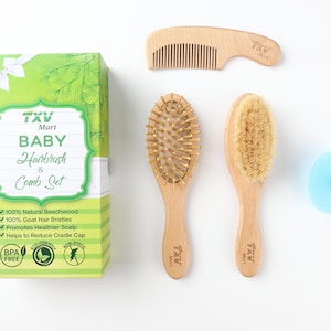 Chibello 4 piece wooden baby hair brush and comb set hot sale