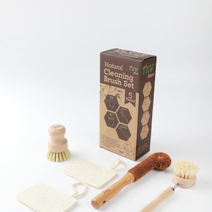 Eco-friendly Wooden Kitchen Cleaning Brush Set, Wooden Dish Cleaning Brush Set, Loofah Dish Sponges, Dish and Bottle Scrubber