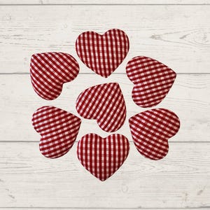 Appliques coeur en tissu |  Appliques pour le bricolage | Ensemble de 40 pièces de style champêtre | Cœurs vichy rouges et blancs pour la couture et le bricolage