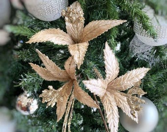 23.5'' Leaves Spray | Velvet Gold Brown Leaf Stem | Holiday Christmas Tree Decor Accent