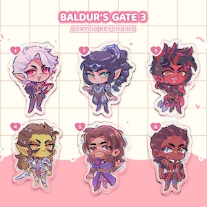 PREORDER Baldur's Gate 3 charms keychains (2.5" Glitter Epoxy) | astarion, shadowheart, karlach, lae'zel, gale, wyll | keychain charm