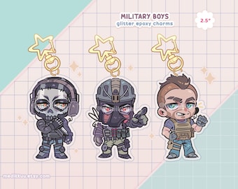 military boys charms keychains (2.5" Glitter Epoxy)