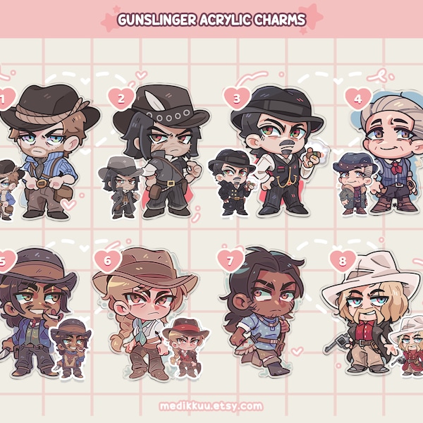 PREORDER outlaw gunslinger cowboy charms keychains (2.5" Glitter Epoxy)