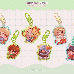 PREORDER dungeon meshi charms keychains (2&quot; epoxy) | laios, marcille, falin, chilchuck, senshi, izutsumi | delicious in dungeon