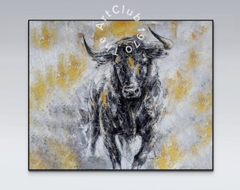 Abstract Bull Painting on Canvas Original Bull Abstract Wall Art Large Black Bull Painting Modern Hand-painted Animal Wall Art For HomeDecor