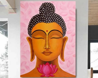 The budhha original canvas painting ,painting for positive vibes ,new home decor religious buddha painting for yoga room - meditation budhha