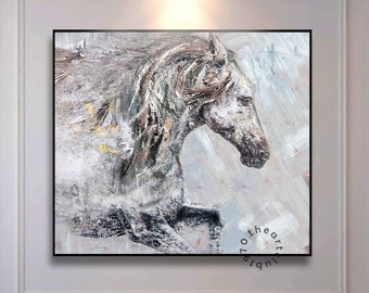 抽象的な馬の油絵、ミニマリストの動物の壁アート - Etsy 日本