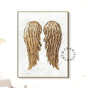 Abstract Angel Wings Oil Painting on Canvas Original 3D Textured Boho Golden Wings Acrylic Paintings Modern Living Room Wall Art Home Décor