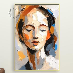 Original Wall Art Woman Face Canvas Art Girl Portrait Abstract Painting Modern Colorful Lady Canvas Art Female Figure Texture Painting