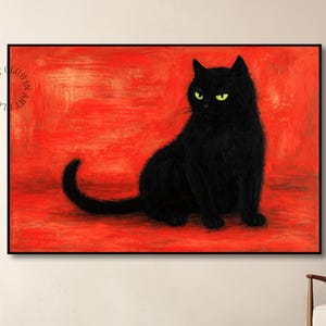Black Cat Oil Painting Modern Gothic Cat Painting Mysterious Black Cat Wall Art Modern Abstract Animal Wall Art For Home Decoration