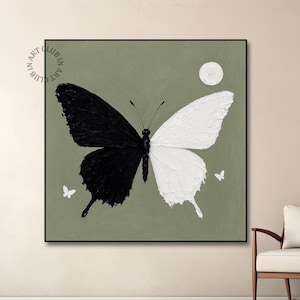 Black and White Butterfly Wall Art Abstract Butterfly Painting Minimalist Wall Art Modern Textured Butterfly Wall Art For Living Room Decor