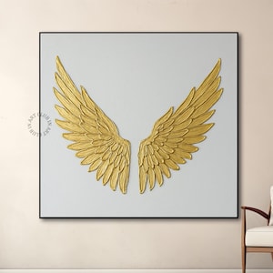 Angel Wings Textured Painting 3D Textured Golden Wings Canvas Painting Modern Spiritual Wall Art Abstract Angel Gift Wall Art For Home Decor