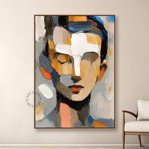 Modern Textured Abstract Face Painting Colorful Acrylic Artwork On Canvas Contemporary Abstract Face Art for Office Decor Original Wall Art
