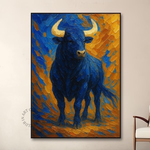 Large Blue Bull Painting Bull Painting on Canvas Original Bull Abstract Wall Art  Modern Textured Animal Wall Art For Home or Office