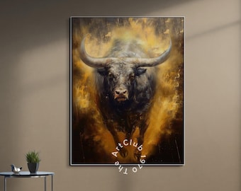 Classical Bull Painting on Canvas Original Bull Canvas Wall Art Modern Hand-painted Animal Painting Acrylic OX Painting For Wall Decor