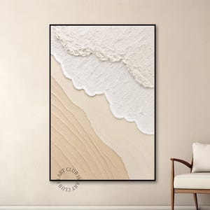 Large 3D Textured Wall Art Beige Minimalist Beach Painting Ocean Wave Painting On Canvas Wabi-Sabi Wall Art Neutral Ocean Abstract Wall Art