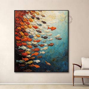 Abstract Colorful Fish Oil Painting On Canvas Colorful Wall Art Underwater Fish Painting on Canvas Ocean Animal Artwork  Custom Wall Art