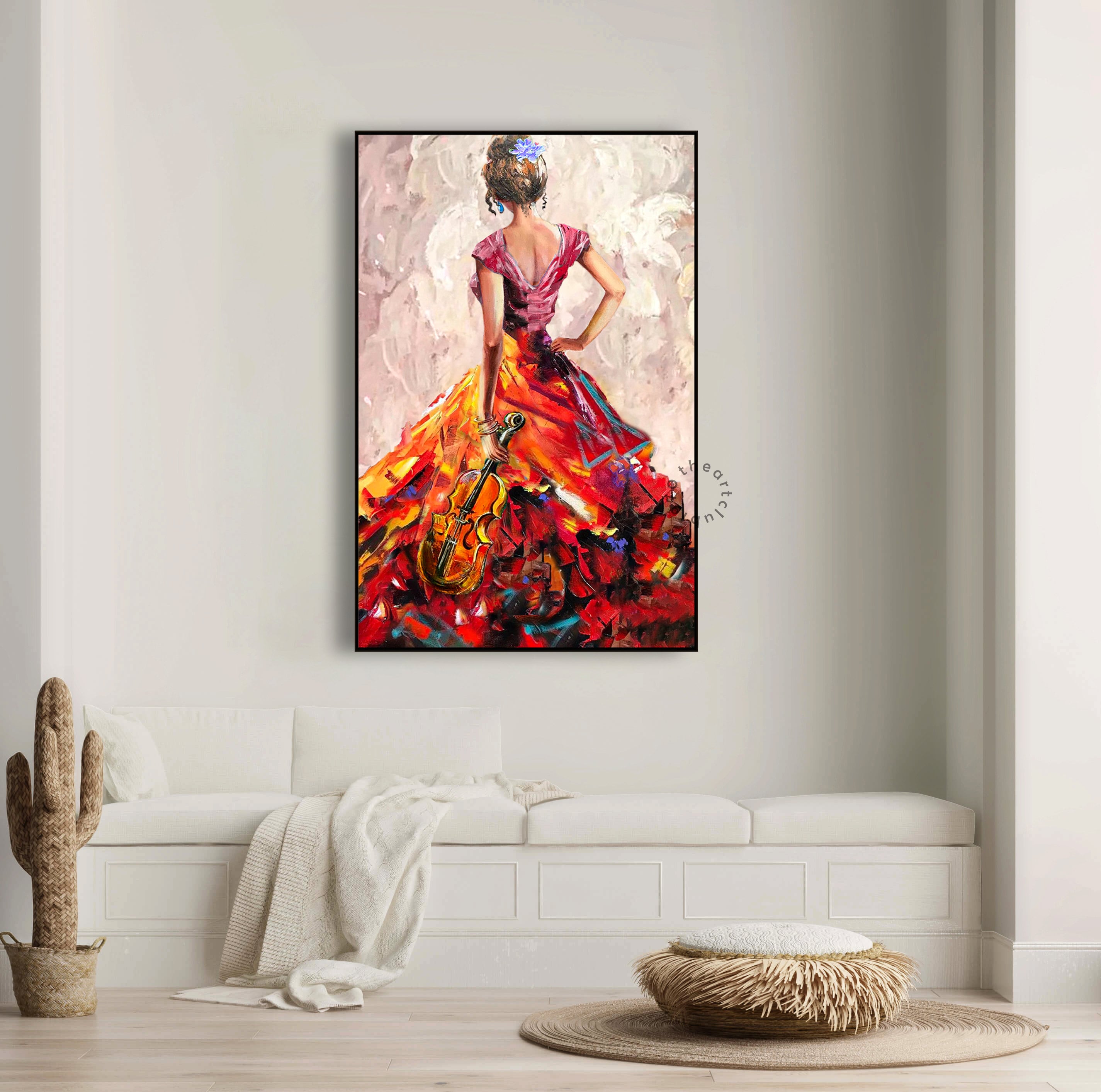 Lady With Violin Oil Painting Girl Large Musician Abstract