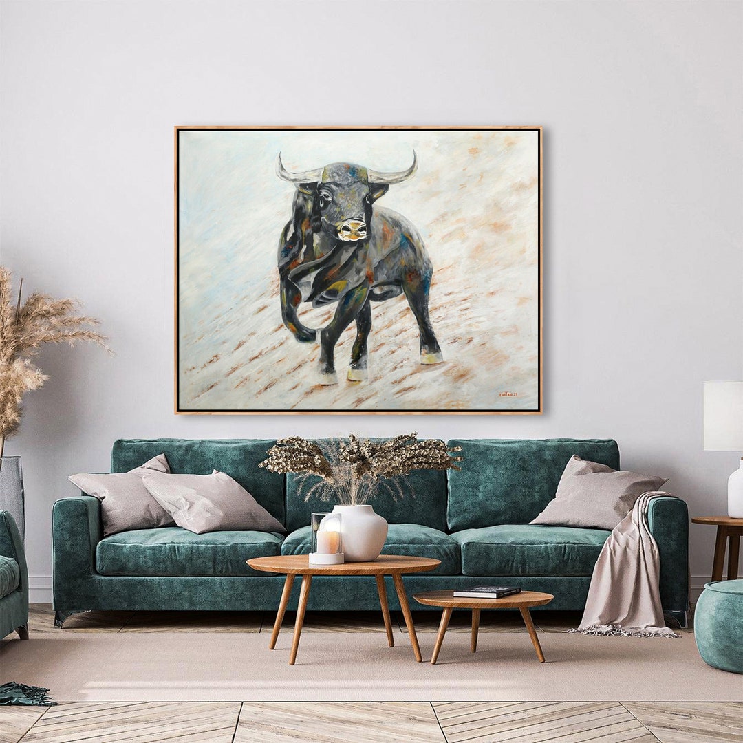 Acrylic Bull Canvas Painting Original Bull Wall Art Abstract Bull ...