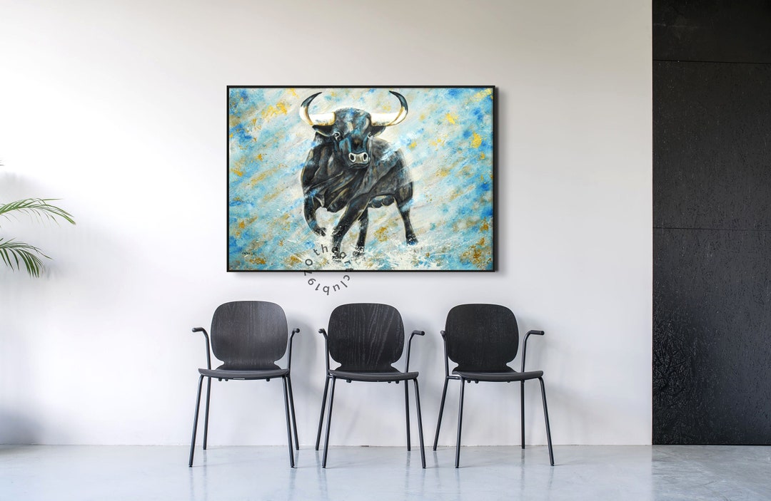 Abstract Bull Painting on Canvas Black Bull Wall Art Modern Hand ...