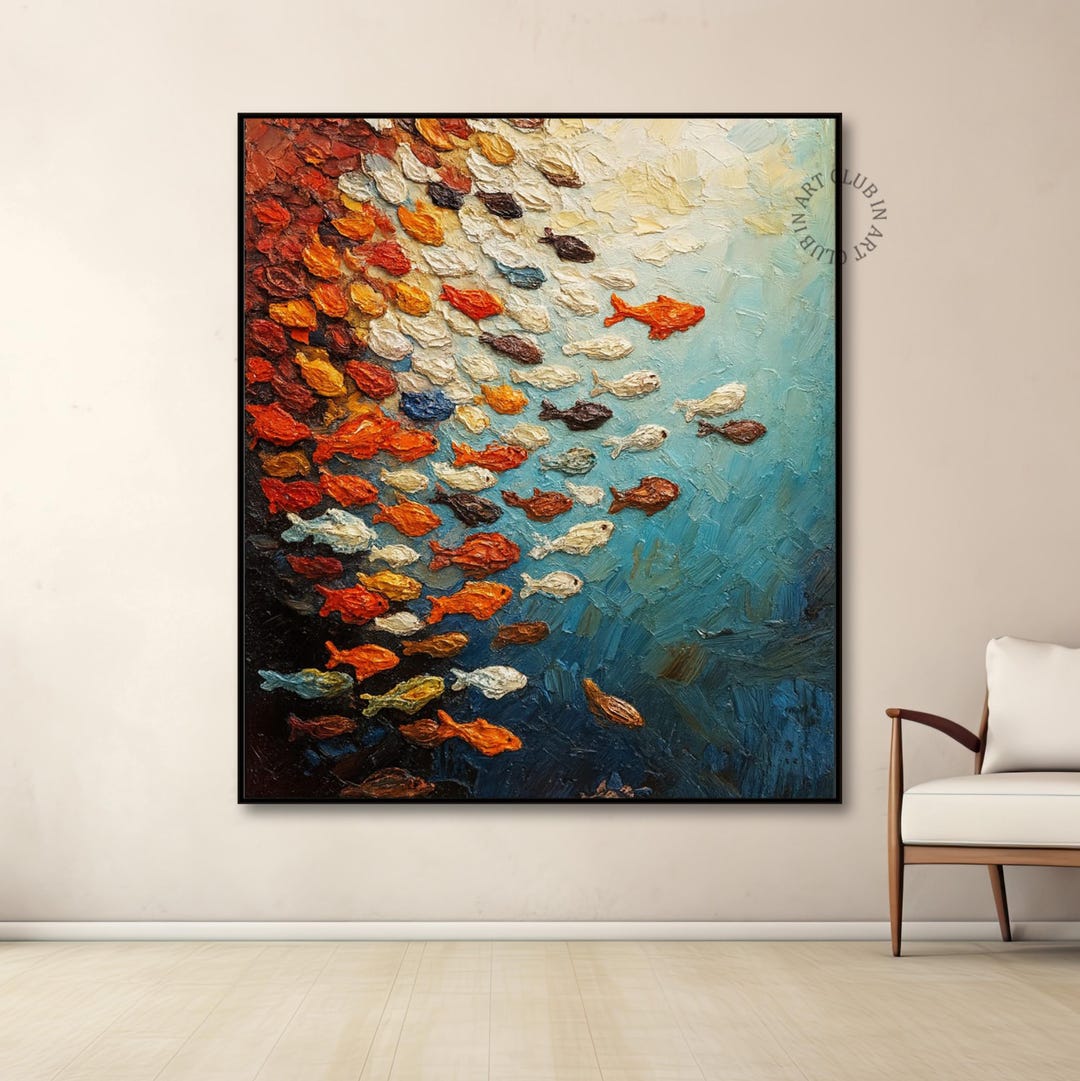 Abstract Colorful Fish Oil Painting on Canvas Colorful Wall Art ...