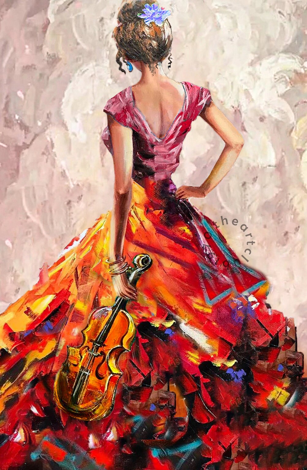 Lady With Violin Oil Painting Girl Large Musician Abstract Painting ...