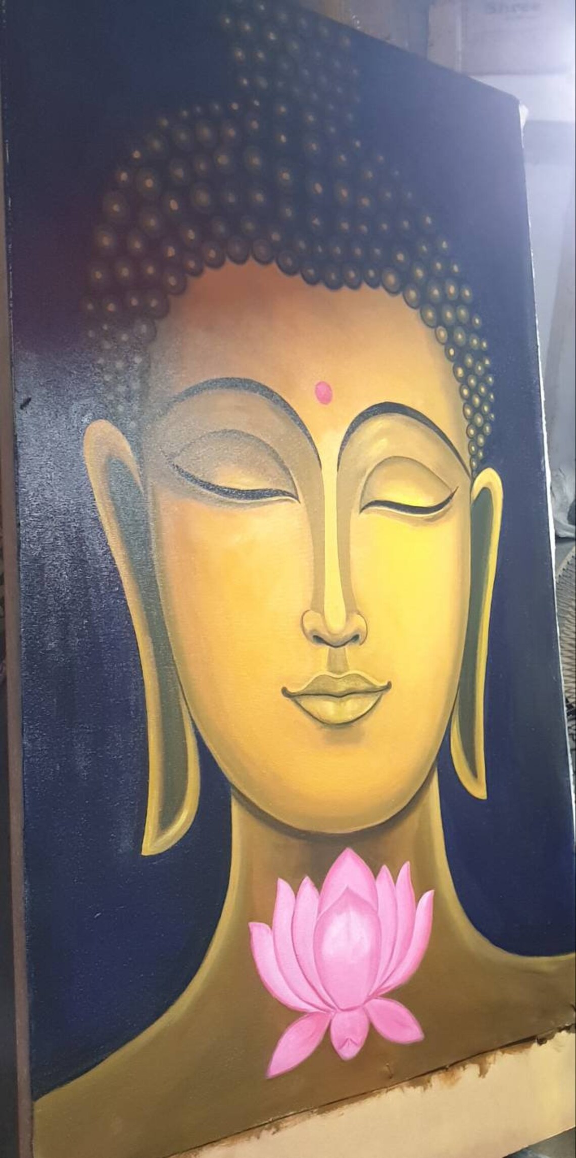 Large size buddha.original canvas painting buddha with pink Etsy