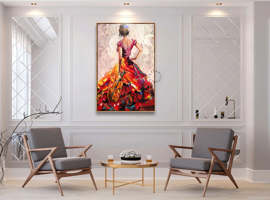 Lady With Violin Oil Painting Girl Large Musician Abstract Painting ...