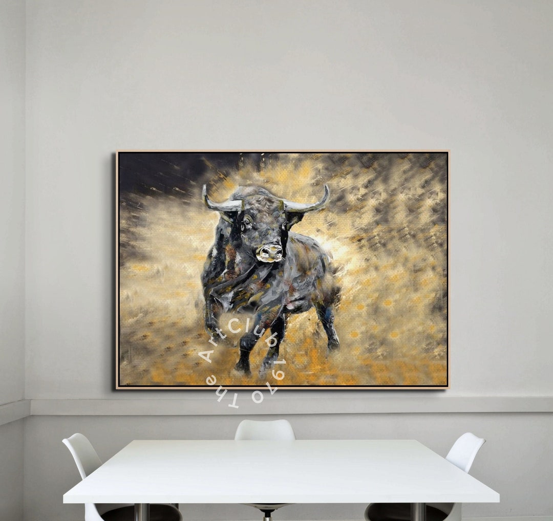 Charging Bull Canvas Wall Art Modern Abstract Bull Painting on Canvas ...