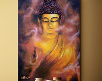 Lord buddha painting | Cloudy Budhha wall painting | Budhhism painting |original painting | Hand made painting
