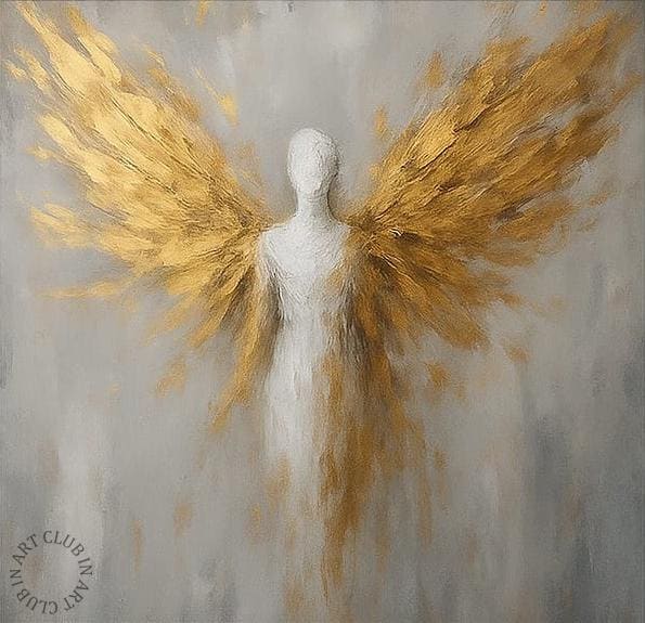 Angel Abstract Wall Art With Golden Wings Textured Figure