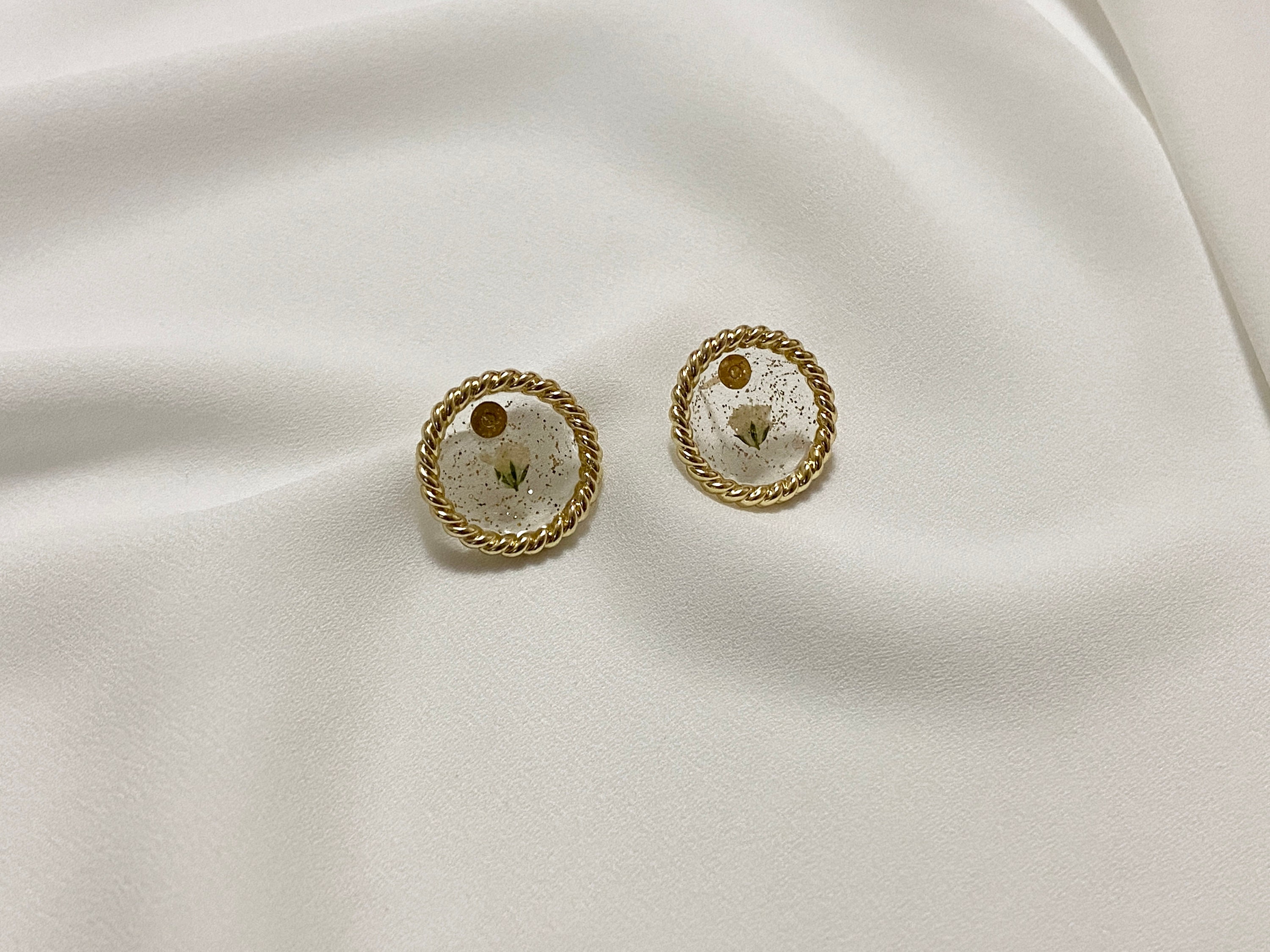 Gold Plated Gold Studs Circular Studs with Real Dried | Etsy