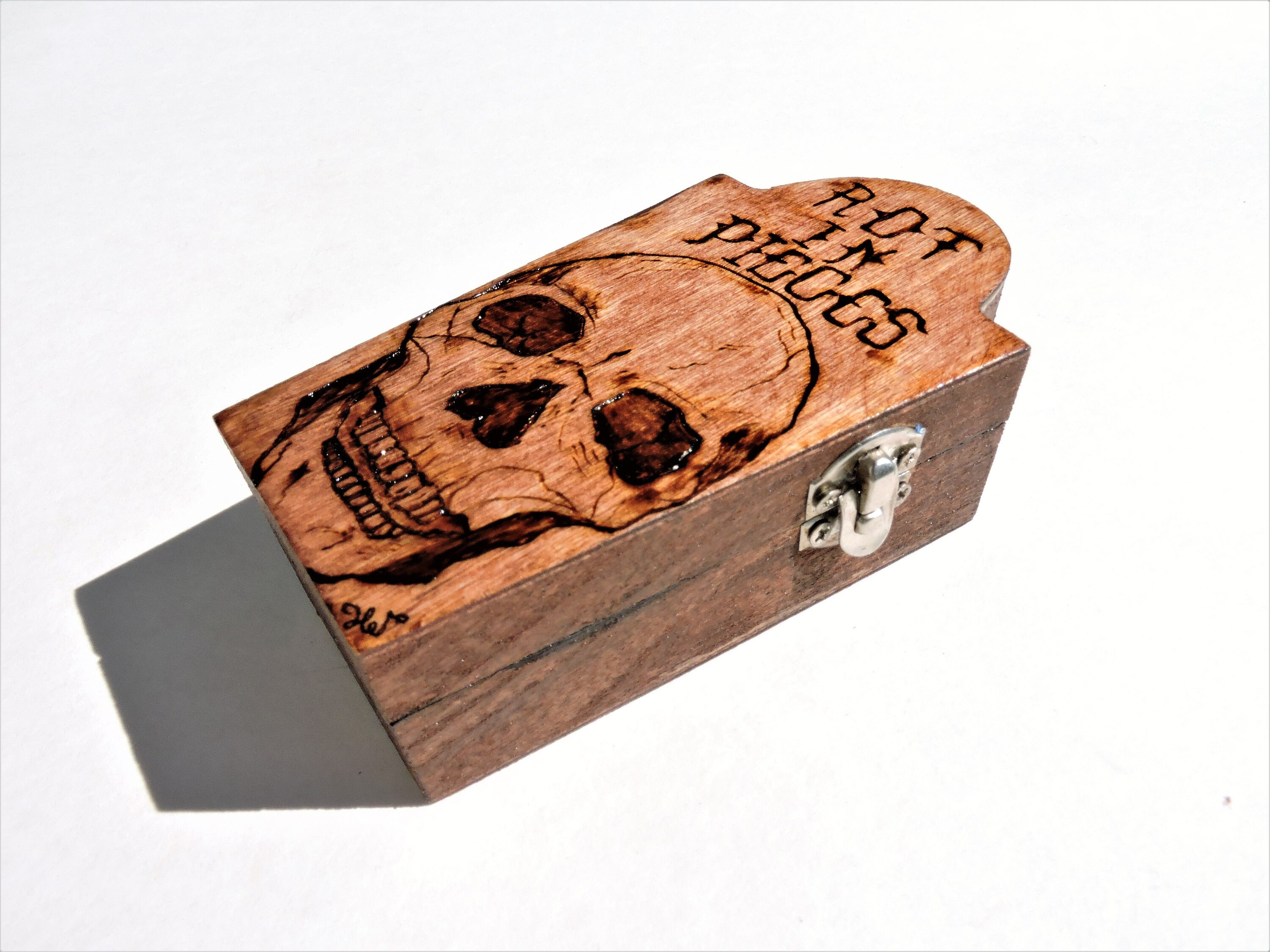 Distressed Human skull woodburn box Halloween coffin box Etsy
