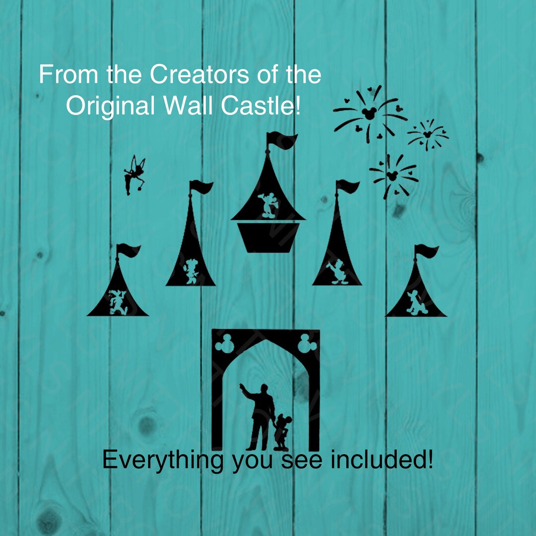 New Disney Castle Wall Decal With Fab Five Fireworks & Tinkerbell