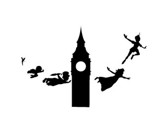 Peter Pan Flight with Big Ben Decal | Peter Pan Sticker | Peter Pan Wendy John Michael Tinkerbell Flying Decal | Disney Peter Pan Flying