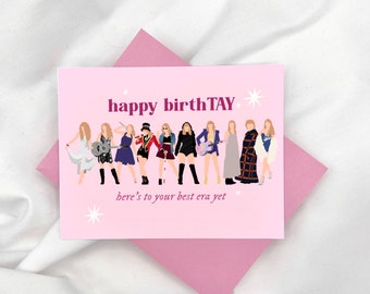 Taylor Eras Inspired Happy Birth-TAY Card, Swift Bday Themed Card, TS Swift Era Birthday Gift for Swiftie, Midnights Swift Merch