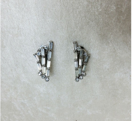 Vintage Art Deco Clear Rhinestone Ear Climber Ear… - image 1