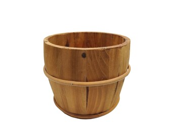 vintage wooden barrel planter 6"H x 7"H