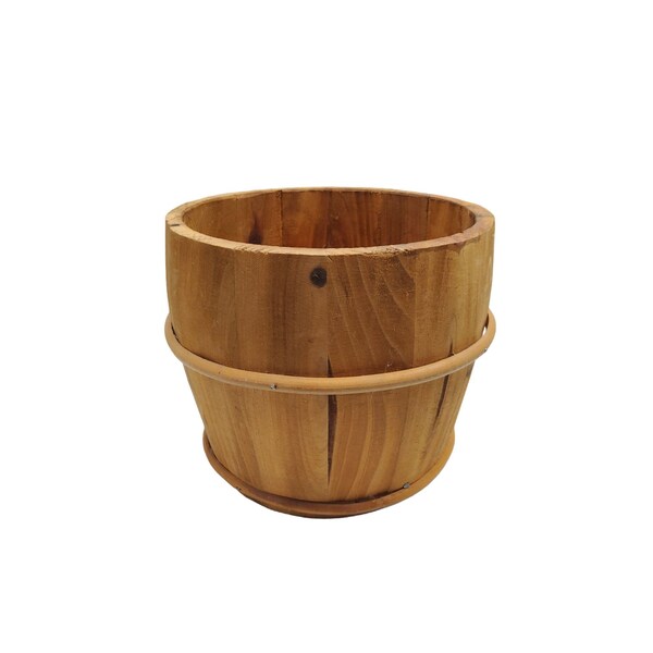 vintage wooden barrel planter 6"H x 7"H