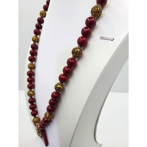 vintage jaclyn smith dark red beaded necklace wit… - image 2