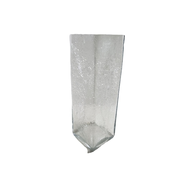 Vase vintage des années 1980 en verre craquelé transparent de 20,4 cm de hauteur x 2,5 cm de largeur.