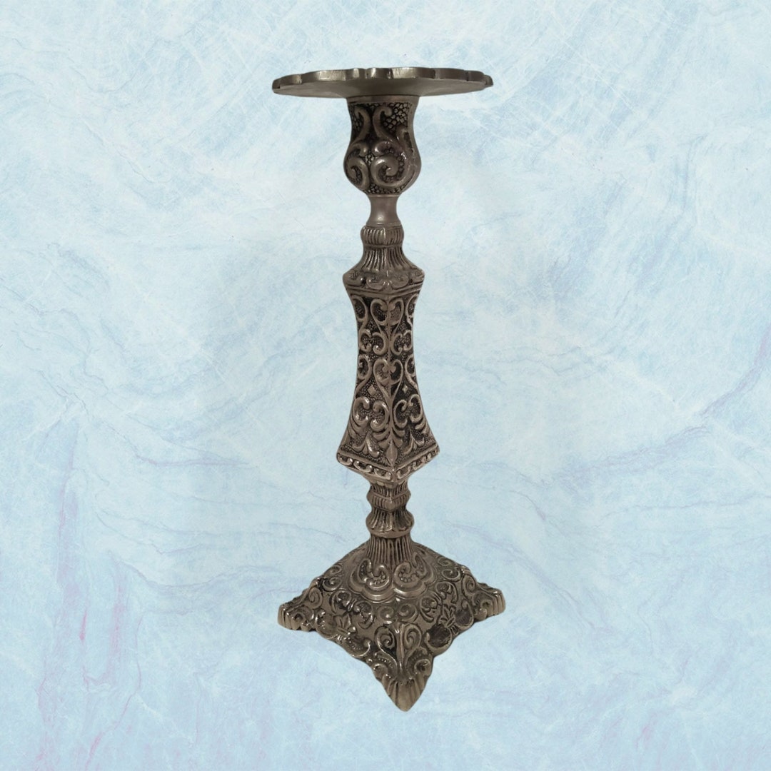 Vintage IHI Pewter Candle Stick Holder Made in India 12.5 Tall X 4.25