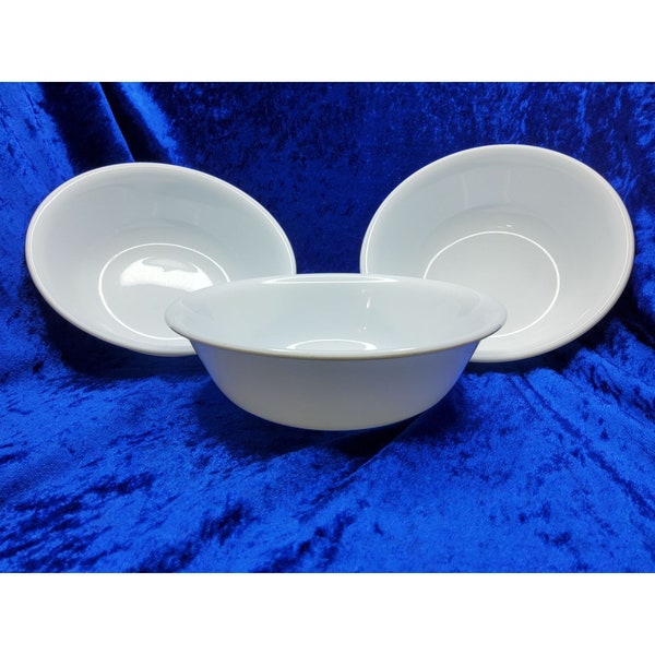 vintage set of 3 corning corelle 6.25" white glass desert/soup bowls