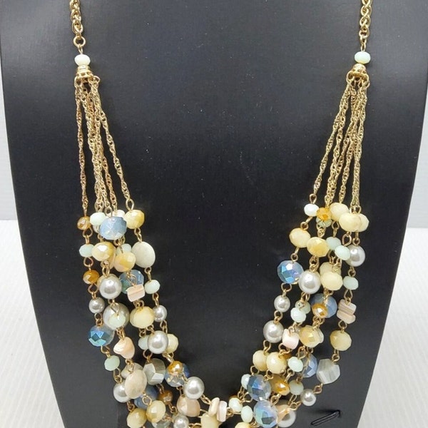 vintage gold tone multi-beaded/multi-color 6 strand statement necklace